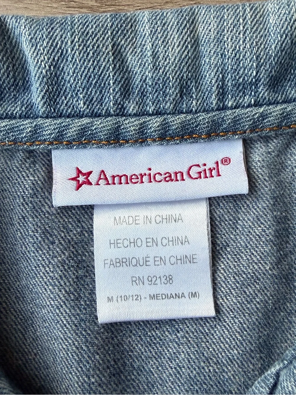 American Girl Tenney Grant Girls Denim Vest M 10/12 Embroidered Frayed Hem